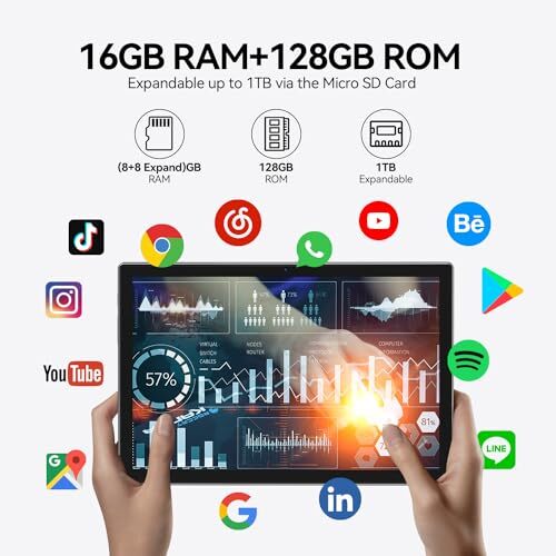 Android 13 Tablet 2024 Newest 10 inch Octa-Core Tablet, 128GB ROM+16GB Black - Picture 4 of 7
