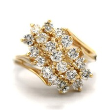 Huge 2.00 Carat Diamond Waterfall Cluster Cocktail Ring 14K Yellow Gold Finish