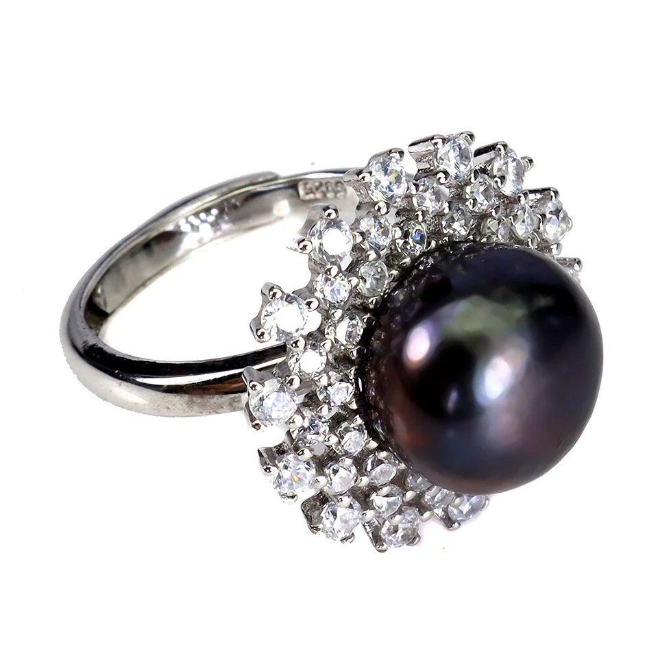 Anillo de plata de ley 925 perla redonda 11 mm joyería natural tamaño 6,5 Foto 3 de 4