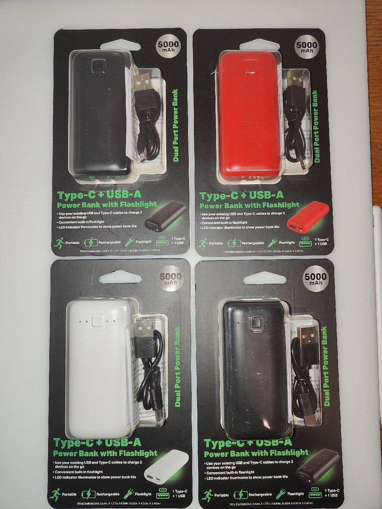 Portable 5000mAh Power Bank with Flashlight and Dual USB Ports