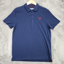 True Religion Polo Shirt Mens Medium Blue Short Sleeve Embroidered Logo