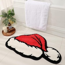 Cute Christmas Santa Claus Cap Bath Mat Fluffy Non Slip Machine Washable
