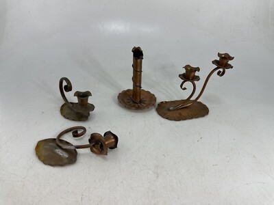 Lot of Vintage Gregorian Copper Candle Holders (4 Pieces) Hand Hammered