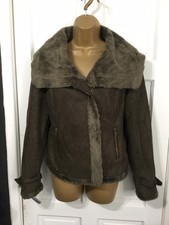 Cambridge Dry Goods Brown Faux Suede Feel Faux Fur Lined Coat Size 12