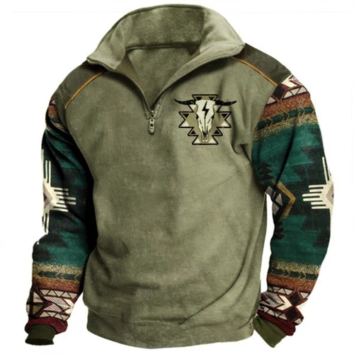 Men's Pullover Aztec Cowboy Mens Hoodie Vintage Graphic Western Hoodies - Picture 9 of 17