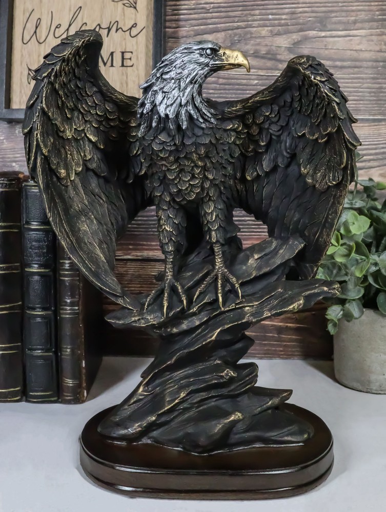 American Patriotic Large Bald Eagle Perched On Rocky Cliff Resin Figurine 10