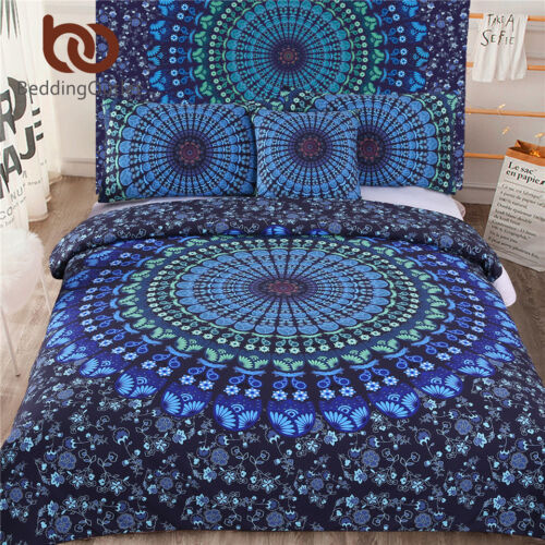 Bed in a Bag Bedding Set Twin Full Queen King Blue Mandala Quilt Cover Exotic Pa