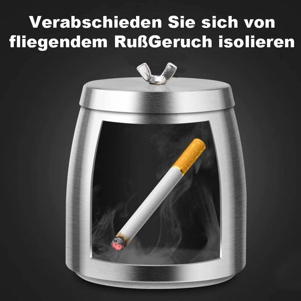 Aschenbecher mit Deckel Edelstahl Outdoor Windgeschützt Balkon Wind Außen C394 - Bild 4 von 4