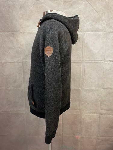 Felpa con cappuccio uomo Buffalo David Bitton zip foderata sherpa grigia taglia M - Foto 2 di 7