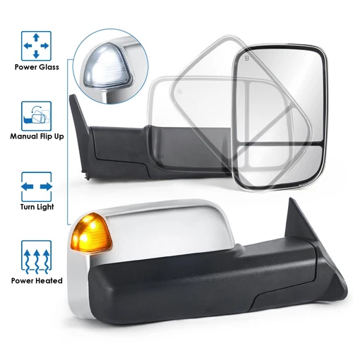 Chrome Power Heated Tow Mirrors For 1998-2001 Dodge Ram 1500 1998-2002 2500 3500