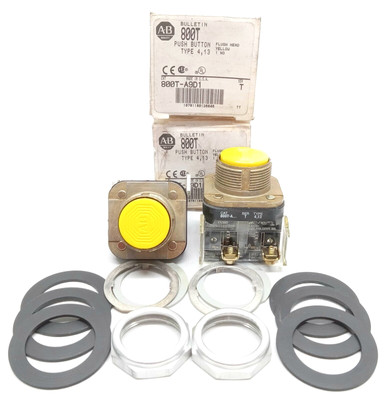 Allen Bradley 800T-A9D1 Ser T Flush Head Yellow Pushbutton Lot of 2 New Open Box