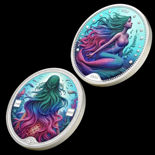 Silver Plated of Mermaid Holiday Gift Collect Medal in Capsule Home Decor Crafts - Foto 12 di 14