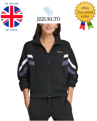 Neu Damen DKNY farbblockierte Trainingsjacke schwarz Größe Large - UVP £ 68,99