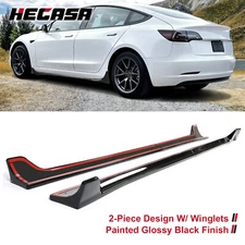 Side Skirts Extension Rocker Panel For 2017-2023 Tesla Model 3 Glossy Black