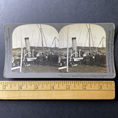 Antique 1906 King On Norwegian Royal Yacht Heimdal Stereoview TREADWELL P1008