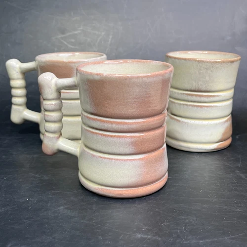 Frankoma Pottery Coffee Tea Barrel Mugs Cups C3 Desert Gold Lot of 3 Flaws