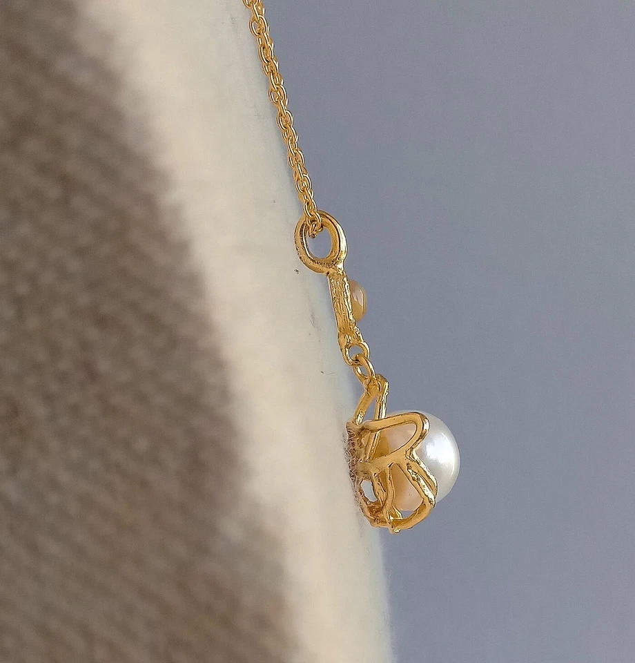 COLLIER ARGENTO STERLING DORATO CON PERLA BIANCA E OPALE NATURALE - Immagine 4 di 4