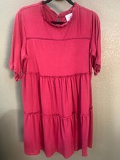 Knox Rose Rust Dress Short Balloon Sleeves Tiered Size Large EUC