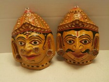 VINTAGE YELLOW GOLD PAPER MACHE MASKS SET OFTWO HAND CRAFTED HAND PAINTED