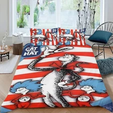 3Pcs Bedding Sets The Cat in the Hat Duvet Cover Sets All Season for Kids Soft