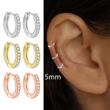 5-9MM Round Huggie Small Cubic Zirconia 925 Sterling Silver Ear Hoop Earrings 2x