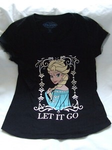 Frozen Disney "Let it Go" Girls Sz.12/14 Lg V neck T-Shirt netting on sleeves