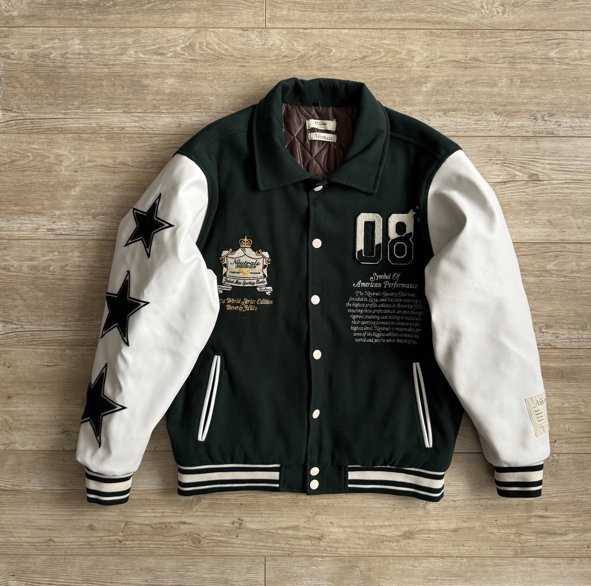 Jaded London Varsity Jacket – Neutrals Country Club – Wool Blend