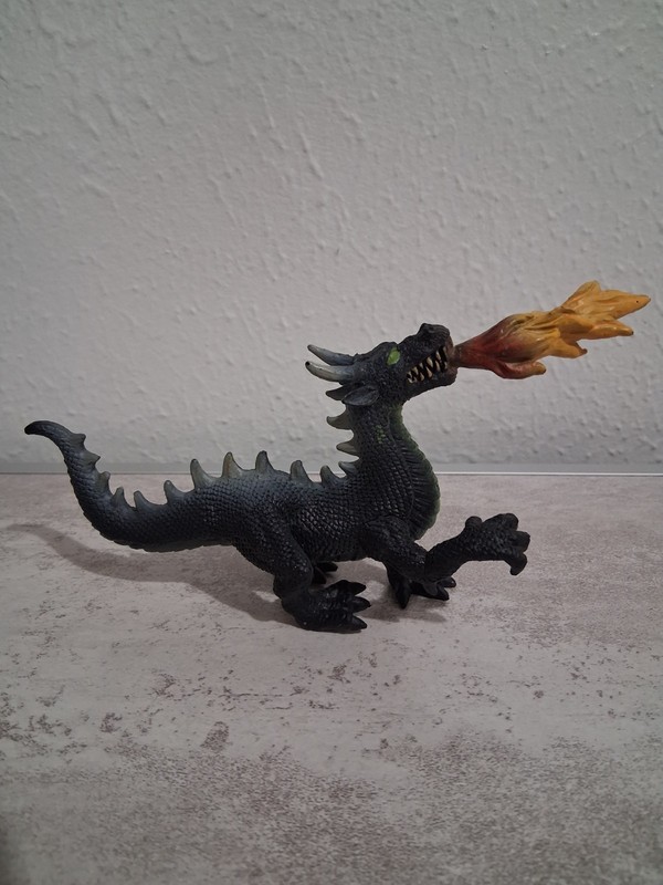 Vintage Fire Breathing Green Dragon With Horns Figure  6" Long