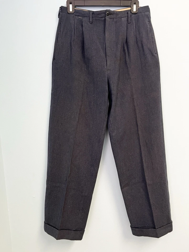 Pantalones plisados de lana vintage años 40 gris marino ropa de trabajo garra cremallera EE. UU. Foto 3 de 4