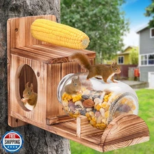 Squirrel Feeder, Wood Squirrel Feeders for Outside, Chipmunk Feed