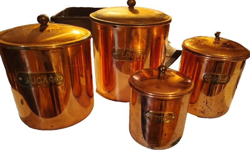 Vintage Nesting Cooper Canister set 4 with lids (Daewoo made in Korea)