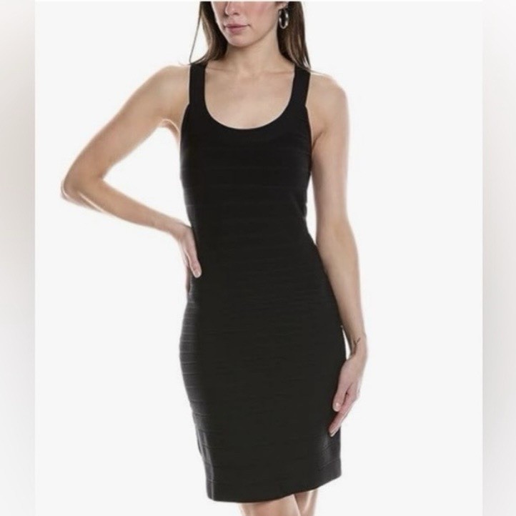 bcbg black bandage dress BCBG Bandage Mini Dress SZ XS BLK Bodycon Scoop Neck Party Sexy Fitted  Cocktail