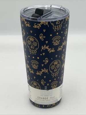 Hydrapeak Yellow Skulls On Blue Background 25 Oz Tumbler NWT