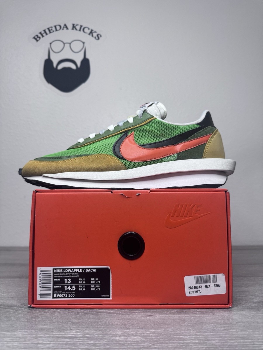 Size 13 - Nike Sacai LDWaffle US Green Gusto Orange Sneaker Shoes