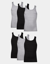 6-PACK / HANES Men's SOFT And BREATHABLE Gray / Black TANKS - Large
