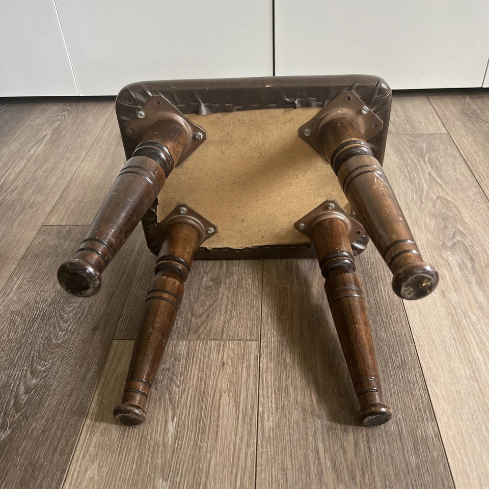 Vintage MCM FAUX LEATHER FOOTSTOOL Brown Ottoman Rectangle Hassock 11.5”H x 12”W - image 4 of 4