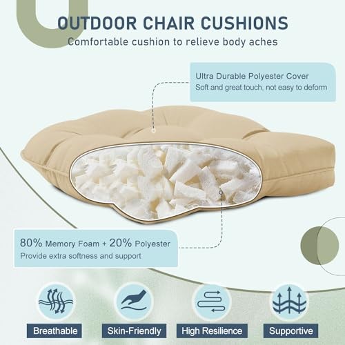 Outdoor Chair Cushions Set of 2 for Patio Furniture, 2 Count (Pack of 1) Khaki - Bild 2 von 7