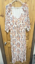 Just Found Floral Boho Maxi Dress 2X V-Neck Cinch Waist Peasant Cottagecore