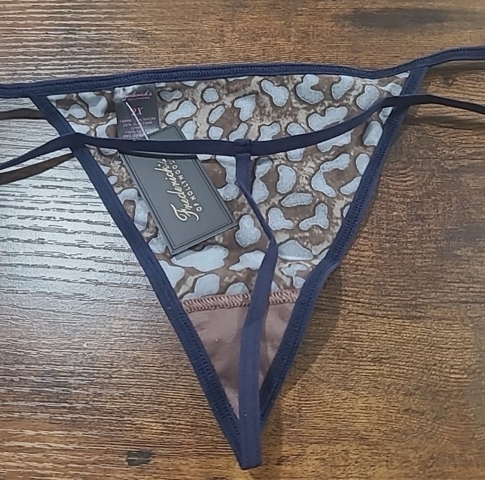 FREDERICK'S OF HOLLYWOOD LEOPARDO LISO MINI PEQUEÑO G V CUERDA TANGA BRAGAS 2XL Foto 2 de 4