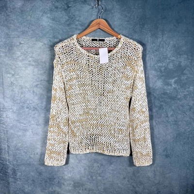 V by Very Damen Beige Offen Strick Cropped Pullover Band Garn Häkeln Small Neu