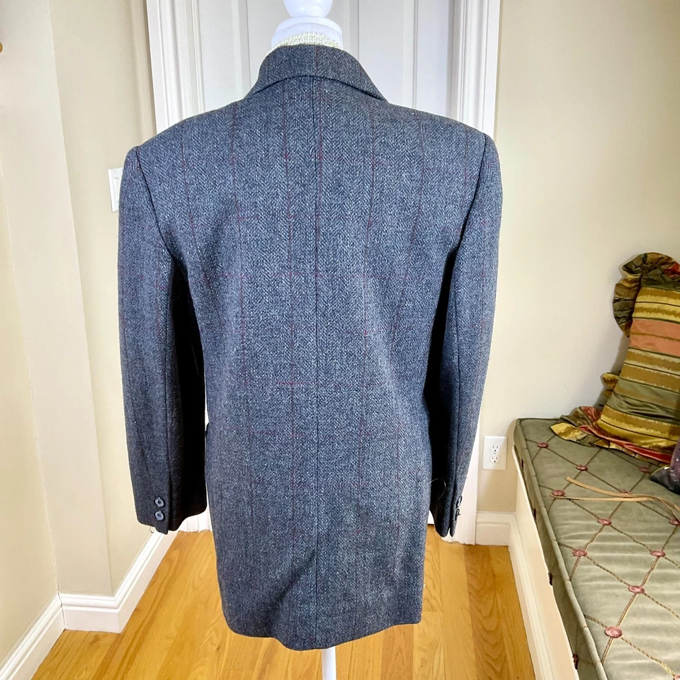 Chaqueta Blazer Larry Levine Lana Cuadros Gris Borgoña Gran Tamaño Años 90 De Colección (10) Foto 3 de 4