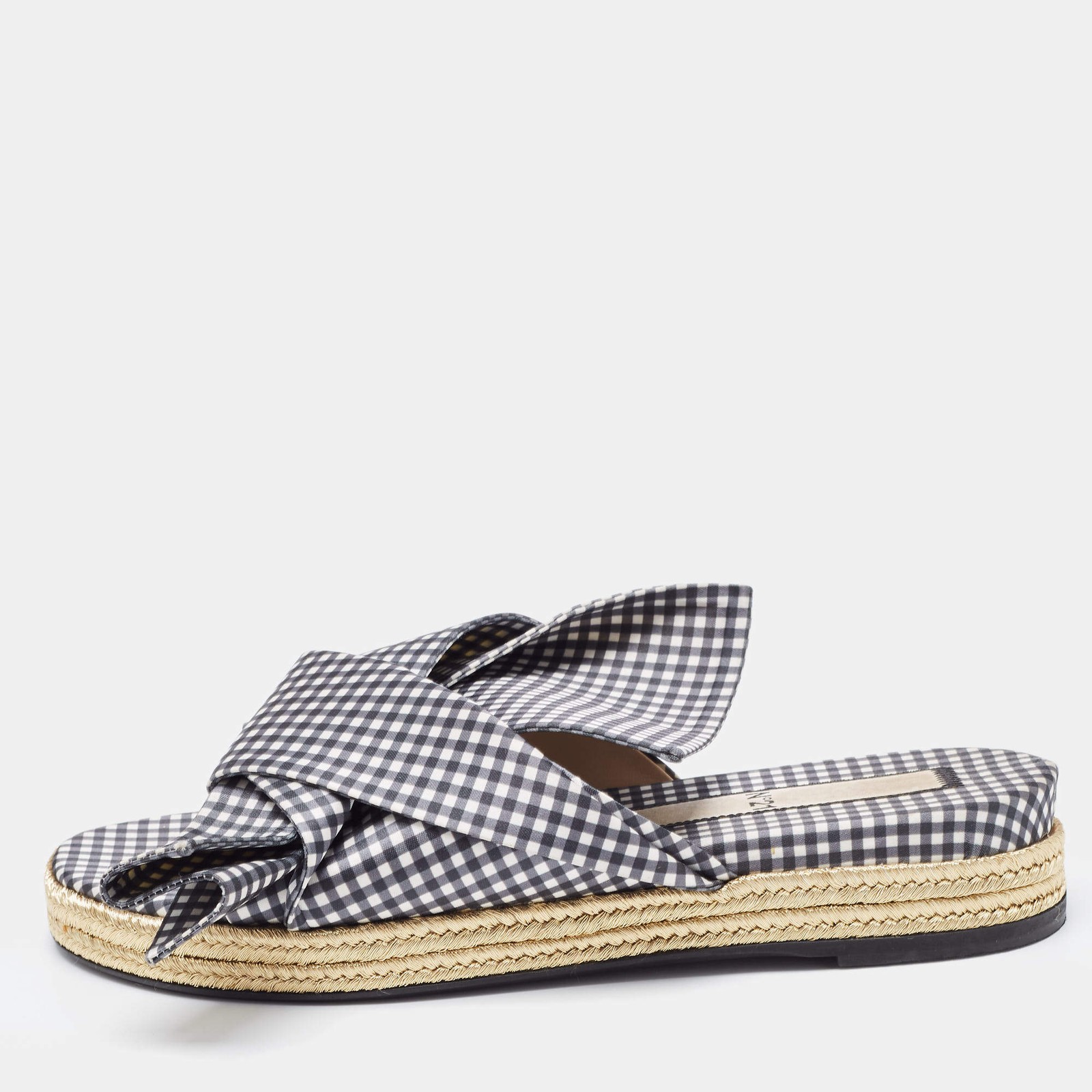 N21 WhiteBlack Fabric Knot Slide Flats Size 41