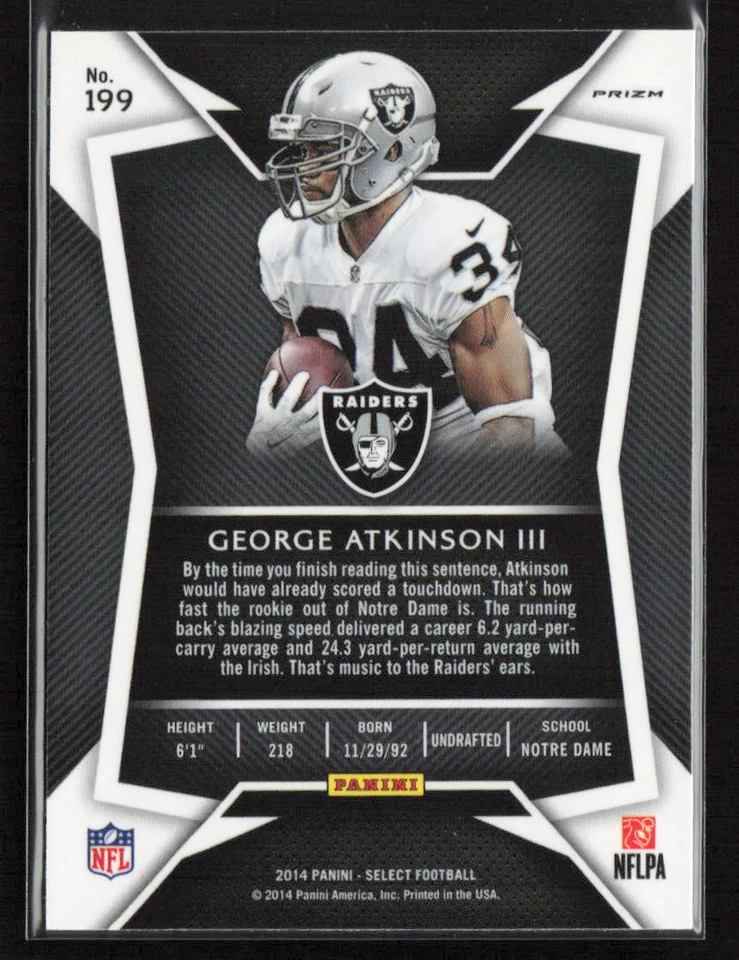 George Atkinson III 2014 Panini Select #199 Rookies Mojo Oakland Raiders - Image 2 of 2