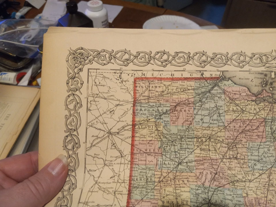 Colton's Ohio 1859 - ¡Bonito! MAPA COLOREADO A MANO 17,5" X 14" DE JOHNSON & BROWNING Foto 4 de 4