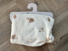 Primark baby Lamb Sheep Fleece Pram Size Blanket white beige New blankie