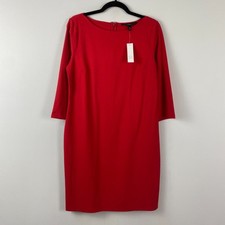 White House Black Market Red Polished Knit Sheath Dress Size M MISSING BELT