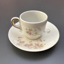 O.P.CO Syracuse China Cup & Saucer Pattern 50204 Pink Flowers - LOTS OF WEAR!