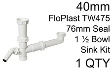 40mm FloPlast TW475 1.5 Bowl Sink Kit 76mm Seal White Water Pipe Connection