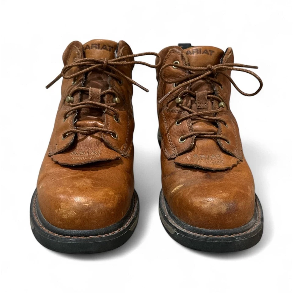 Botas de trabalho femininas Ariat de couro marrom com cadarço tamanho 10B biqueira de aço 31460 - Imagem 2 de 4