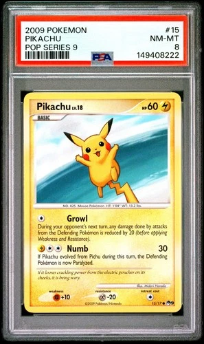 2009 POKEMON POP SERIES 9 15 PIKACHU PSA 8